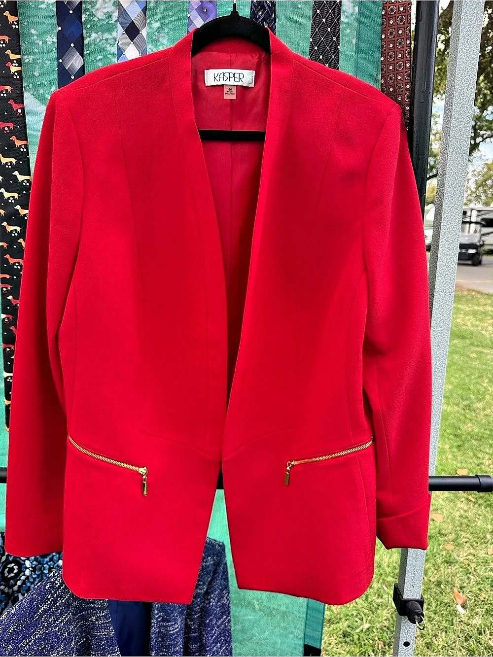 Kasper Open Front Zip Pocket Blazer Red Small